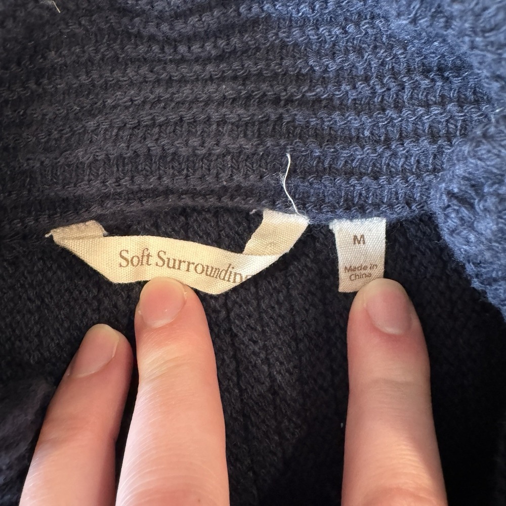 Soft Surroundings Sweater Navy Blue Knit Mock Neck Asymmetrical Patchwork M Edgy - Picture 8 of 15